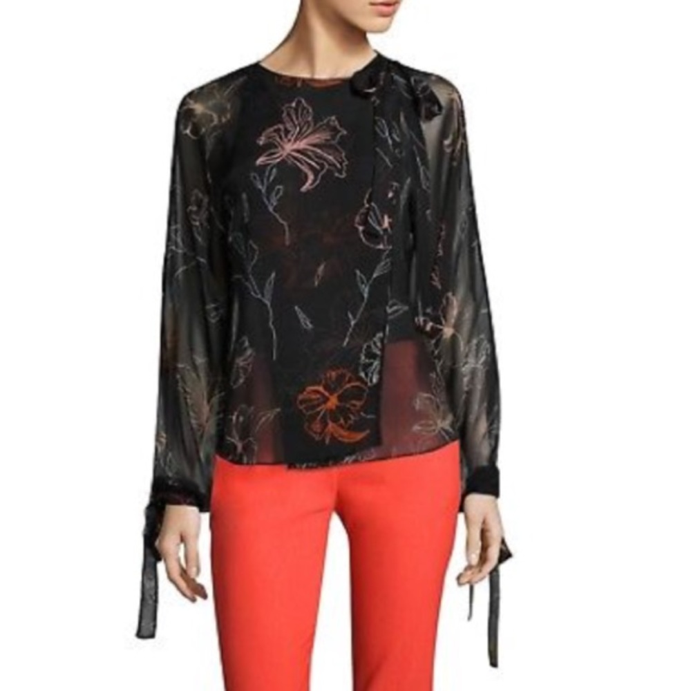 DIANE VON FURSTENBERG LONG SLEEVE TIE-NECK BLOUSE